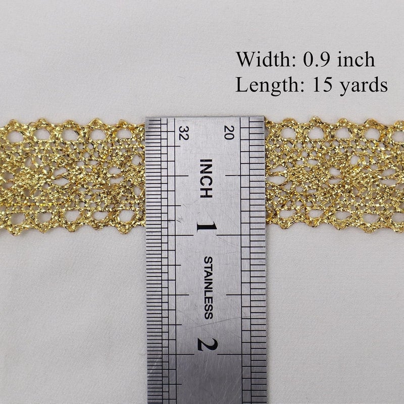 AIETSYEI Gold Lace Trim Vintage Crochet Ribbon Craft Gold Lace for Sewing, Gift Package Wrapping, Bridal Wedding Decoration, Scrapbooking Supplies - Image 2